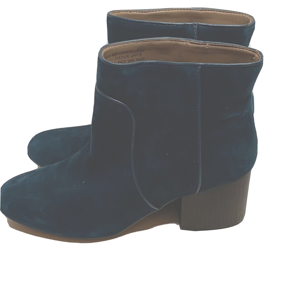Aerosoles Compatible Navy Blue Suede Leather Block Heel Ankle Boots Womens 6M